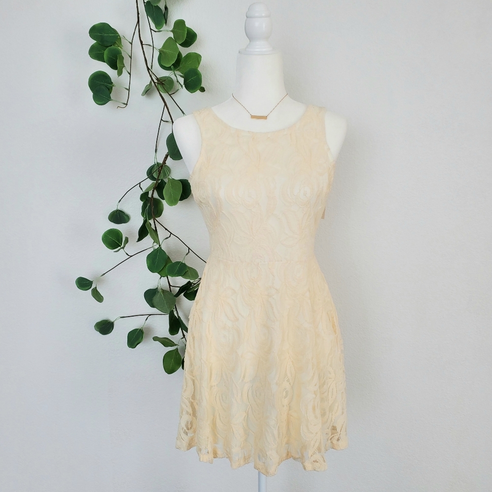 MALLOY Cream Floral Lace Baby Doll Dress